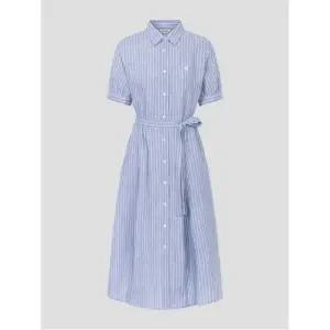 리넨 변형 스트라이프 5부 소매 원피스 라벤더 BF6371C13T1216582