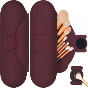 클리닝 패드가 있는 디바드웰 디포 트래블 메이크업 브러시 홀더 - 실리콘 정리함 케이스 간편한 보관 및