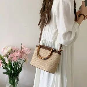 여성 대나무 핸들 밀짚 미니백 YdX6+8gle