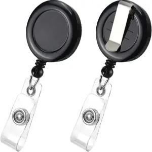 교사 학생 사무직 근로자를 위한 벨트 클립 배지 릴이 있는 2팩 접이식 이름 홀더 릴(블랙)