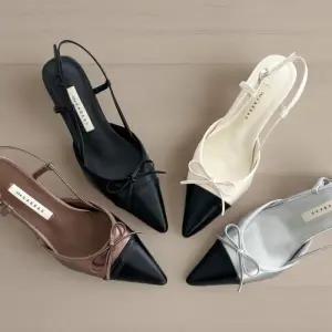 [신상오픈런]여성 배색 리본 슬링백 미들힐 가벼운 끈 구두 (34324599)