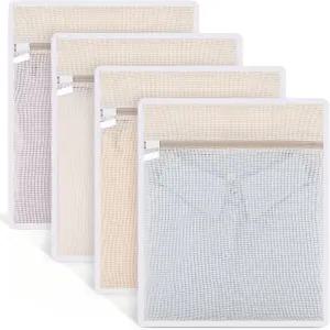 델리케이트용 Dntorx 4Pcs 내구성 면 메쉬 세탁 가방 12×16인치 통기성 튼튼한 지퍼 옷 바지 속옷 브라
