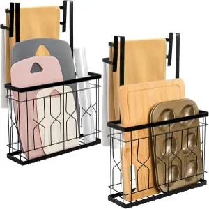 베키스 2팩 캐비닛 도어 정리함 이중 타월 바 도마 베이킹 시트 플라스틱 랩 블랙을 위한 및 수납 공간