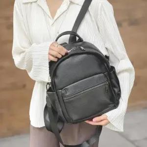 [신상오픈런]여성용 블랙 가죽 백팩 학생용 지퍼 포켓 숄더 가방 (38284410)