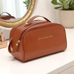 [셀러에이드]빅오픈 대용량 메이크업 파우치 브라운 화장품 용 가방 메이크업