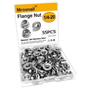 Mrosnail 55Pcs 1/4-20 플랜지 너트 육각 키트 - DIY 자동차 건설 산업 수리 주택 개선 및 중장비