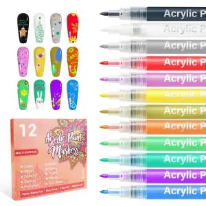 LKE 12가지 색상 네일 아트 펜 세트 드로잉 도팅 및 라이너용 0.7mm 마커 디자인용 퀵 드라이 아크릴