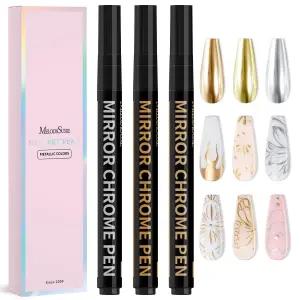 멜로디수지 네일 아트 펜 세트 3PCS 0.7MM 크롬 메탈릭 컬러 아트용 매니큐어 도팅 도구 디자인용 드로잉