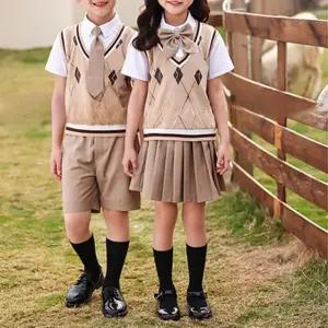 진베이지 체크조끼 풀세트 교복 학생복 (키즈-성인).