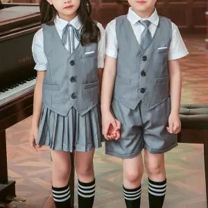 딥그레이 3버튼 양장조끼 교복세트 어린이집 합창단.