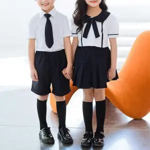 화이트블랙 반팔 하복세트 교복 유치원복 단복 합창.