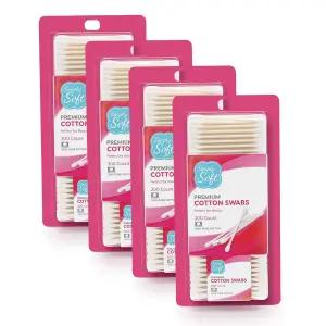심플리 소프트 코튼 팁 어플리케이터 더블 라운드 팁이 있는 면봉 위생 및 뷰티 케어용 300 카운트(4팩)
