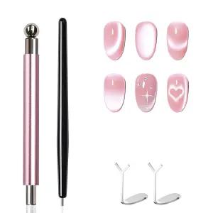 uadbau 4피스 고양이 눈 자석 세트 - 검은 구슬을 끌어당기는 네일 펜 및 하트 모양의 아트용 가정용 DIY
