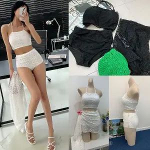 [콩심팥심]트로이비키니세트 펀칭 트임 비치숄 탑 수영복 수영복 2PCS 팬츠