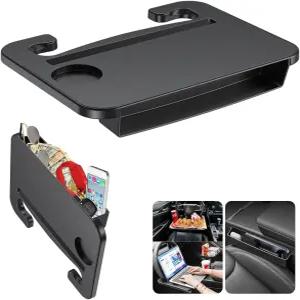 Qlhshop 2-in-1 스티어링 휠 데스크 - 트레이 테이블과 시트 갭 충전기 정리함 운전자용 차량용 음식