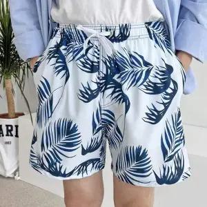 나뭇잎패턴 남자 수영복바지 래쉬가드 스윔 팬츠 블루 남자수영복