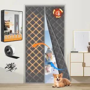 마그네틱 단열 도어 커튼(도어 크기 36인치 x 80인치에 적합) - 헤비 듀티 옥스포드 방음 커버 겨울철 자동