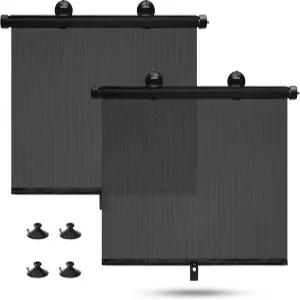 자동차 창문 그늘 - 자외선 및 햇빛 눈부심 방지를 위한 측면 가리개(2팩) 접이식 롤러 가리개(14.3 x17.7