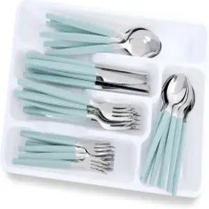 엠컬러 실버웨어 세트 40피스 스테인리스 스틸 스푼 및 포크 오거나이저 포함 컬러 핸들 캠핑용 플랫웨어