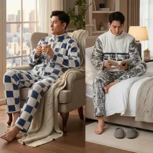 신상 겨울필수템 초극세사 남자 지퍼 집업 수면잠옷 상하 세트 수면바지 츄리닝