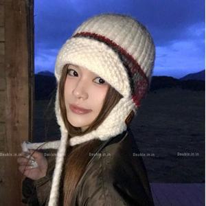 여성 모자 니트모자 두꺼운 방한모 귀달이 배색 double in ACC1462