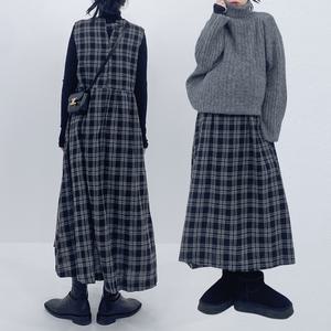울리 체크 롱원피스 기모안감 겨울임부복 예비맘원피스 빅사이즈임산부