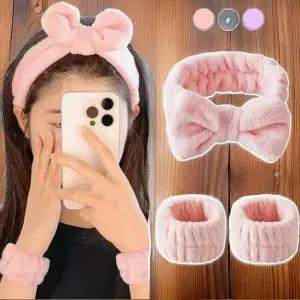 [신상오픈런]여성용 세안 헤어밴드 극세사 리본 손목 (32330125)