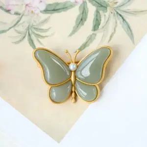브로치 진주 팬던트 나비 청옥
