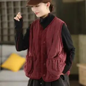 여자 캐주얼 겨울 아이템 민소매 조끼 린넨 다운 도톰 트렌디 벨벳 아우터 HT4