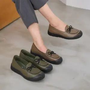 [옷자락]여자 데일리 리본 가죽 플랫 로퍼 슈즈