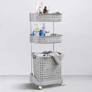 이동식 SHM527M5 빨래바구니 빨래통 세탁물 3단선반(그레이)