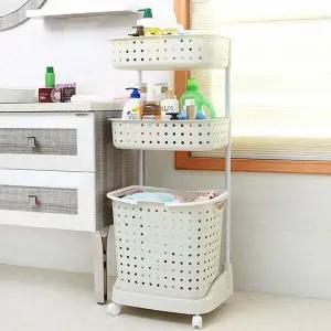 이시아 JTT918Q0 3단 이동식 빨래바구니 빨래통 다용도선반