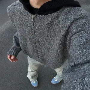 블랙 그레이 남친 니트 빈티지 겨울 가을 트렌디 후드 카디건 아이템 가디건 집업 HT4