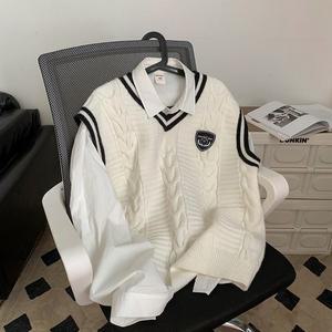 DZX 남성 빅사이즈 간절기 레이어드 니트 조끼 영 트렌디 캠퍼스 스타일