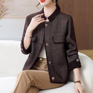 BLACK k7중장년 쇼트 모직 카디건 춘추 스웨터 트위드 코트