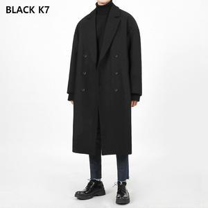 BLACK K7 남성 가을 겨울 고급 오버핏 더블 롱코트