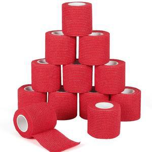 12Pcs 2 u201Dx 5야드 자가 접착 붕대 랩 탄력 손목 발목 수 용 테이프 운동성 그립 커버 빨간색