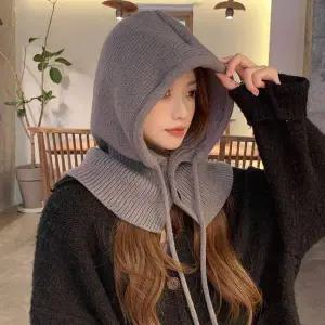 겨울 XF30CM12 패션 포인트 여성 단추 바라클라바 그레이