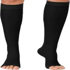 미국산 - 여성용 20-30mmHg 오픈 토용 시어 컴프레션 양말 발가락 없는 졸업 서포트 무릎 하이 스타킹 A215