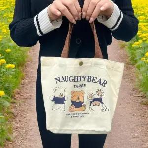 [라일리] Rly 곰돌이 미니 가방 똑딱이 캔버스백 미니토트백 캔