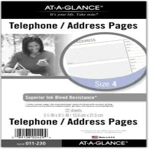 AT-A-GLANCE 데이 러너 전화 및 주소 페이지 리필 루즈 리프 날짜 미정 플래너용 5-1/2인치 x 8-1/2인치