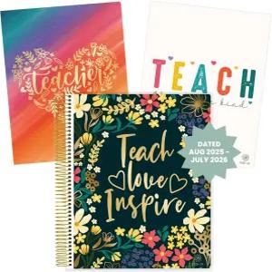 블룸 데일리 플래너 2025-2026 학년도 교사 및 캘린더 - 교실 또는 홈스쿨을 위한 7교시 수업 계획 정리 책