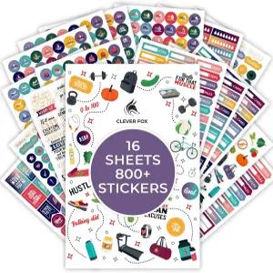 클레버 폭스 플래너 피트니스 스티커 세트 - 월간 주간 및 일일 16매 840개 이상의 독특한 스티커(피트니스