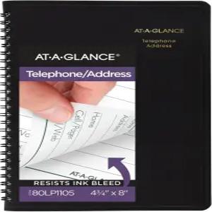 AT-A-GLANCE 전화 주소록 큰 글씨 500개의 항목 4-3/4인치 x 8인치 검정 (80LP1105)