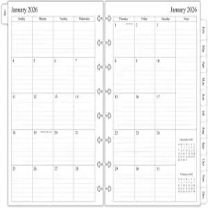 최신 또는 2026 월간 플래너 리필 월 2페이지 2026년 1월부터 12월까지 주니어 사이즈 5-1/2 x8-1/2