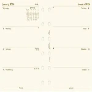 필로팍스 캘린더 다이어리 리필 포켓 사이즈 주간 시청 면 크림 페이퍼 무제한 영어 2026 (C68224-26)