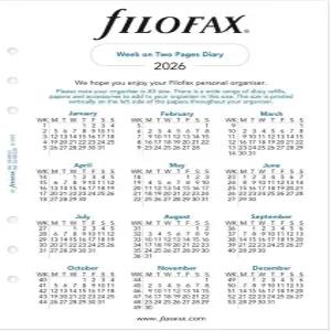 필로팍스 캘린더 다이어리 리필 A5 사이즈 주별 보기 백서 규칙 없음 영어 2026 (C68522R-26)