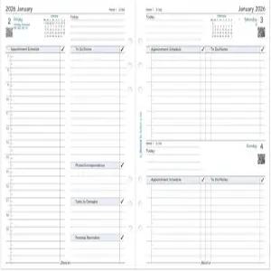 필로팍스 캘린더 다이어리 리필 A5 사이즈 원 페이지에서 약속 비즈니스 백서 영어 2026년 (C68519-26년)