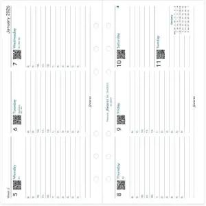 필로팍스 캘린더 다이어리 리필 개인/콤팩트 사이즈 예약 시 주간 보기 가로 백서 규칙 영어 2026년