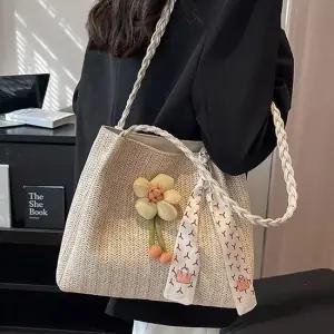 여행가방 캐리어 배낭 여성 왕골 플라워 포인트 숄더백